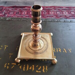 Vintage Virginia Metalcrafters Heavy Brass Candle Holder with Lion Claw Feet